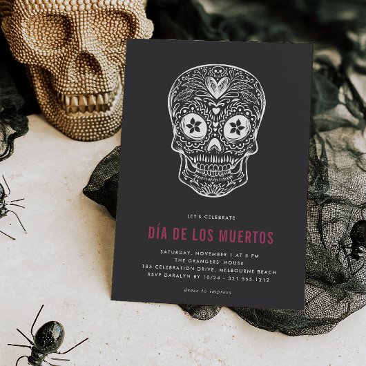 Calavera Skull Dia de los Muertos Party Kaart