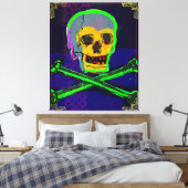 Calavera Skull Geek NFT Art White Gold Green Blue Canvas Afdruk (Insitu (Slaapkamer))