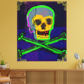 Calavera Skull Geek NFT Art White Gold Green Blue Canvas Afdruk (Insitu (Woonkamer))