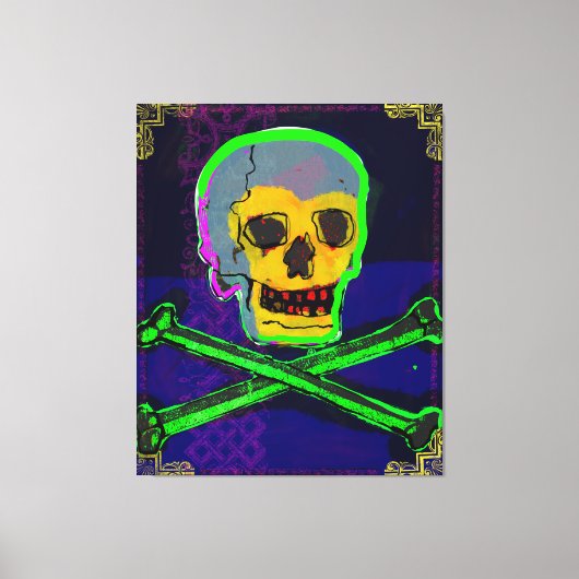 Calavera Skull Geek NFT Art White Gold Green Blue Canvas Afdruk (Voorkant)