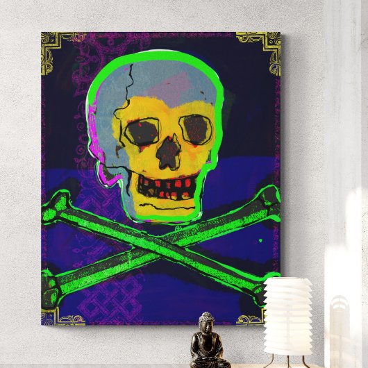 Calavera Skull Geek NFT Art White Gold Green Blue Canvas Afdruk