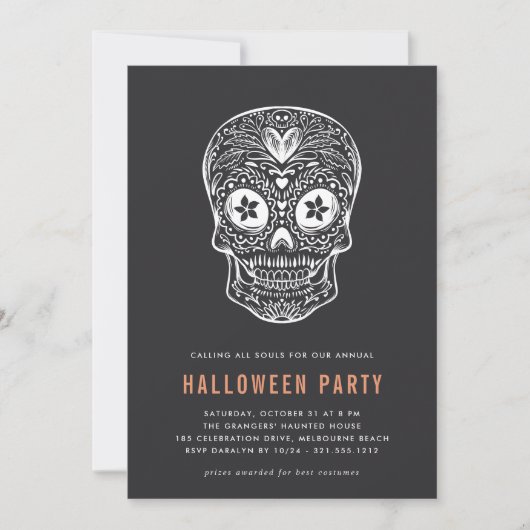 Calavera Skull Halloween Party Kaart (Voorkant)