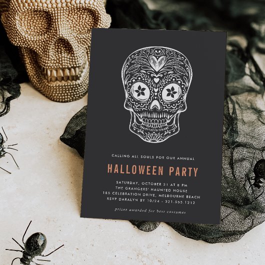 Calavera Skull Halloween Party Kaart
