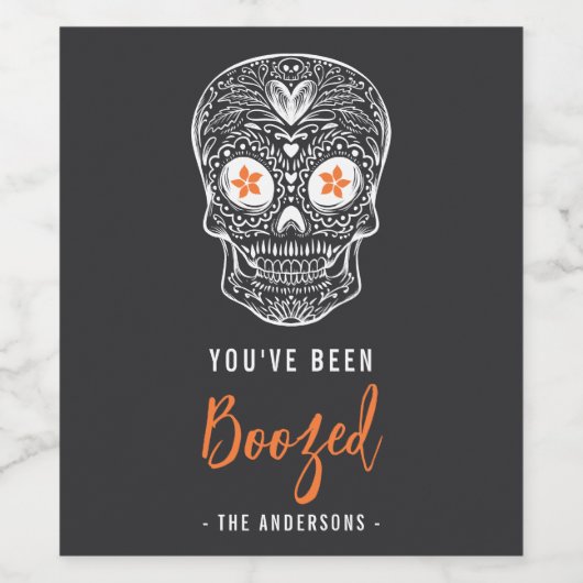 Calavera Skull Je bent opgevoed Halloween Wijn Etiket (Enkel label)