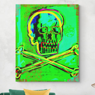 Calavera Skull NFT Art Green Red Canvas Afdruk