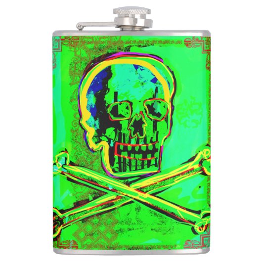 Calavera Skull NFT Art Green Red Heupfles (Voorkant)