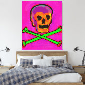 Calavera Skull NFT Art Paars Pink Green Canvas Afdruk (Insitu (Slaapkamer))