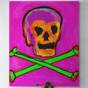 Calavera Skull NFT Art Paars Pink Green Canvas Afdruk