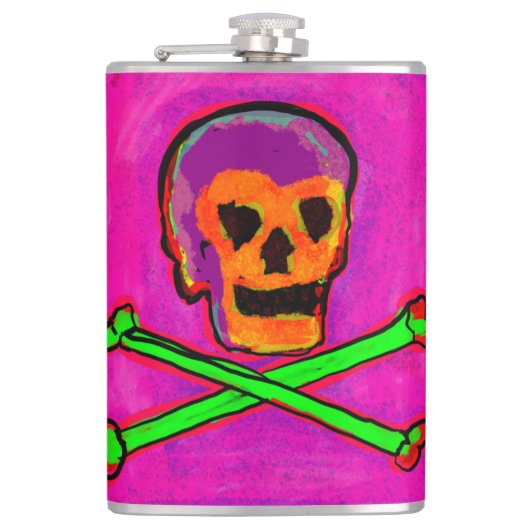 Calavera Skull NFT Art Paars Pink Green Heupfles (Voorkant)