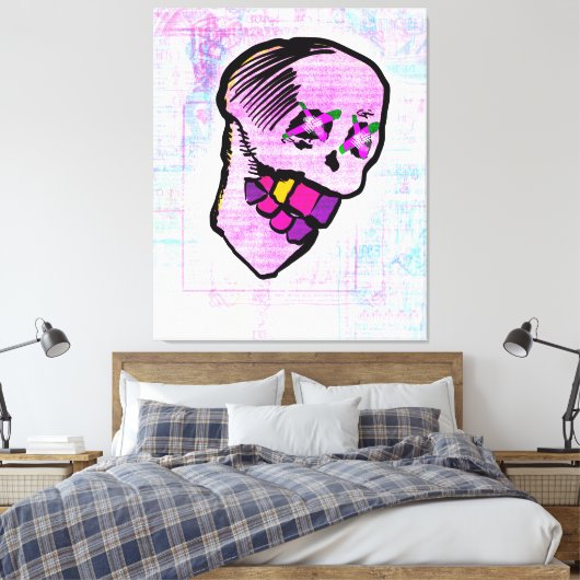 Calavera Skull NFT Art Pink Paars Canvas Afdruk (Insitu (Slaapkamer))