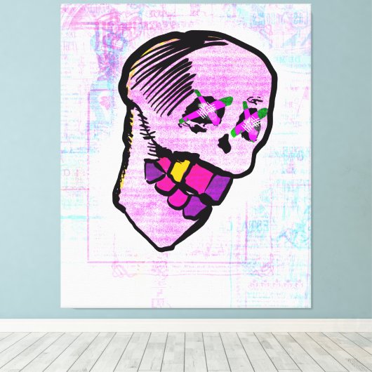 Calavera Skull NFT Art Pink Paars Canvas Afdruk (Insitu (Houten vloer))