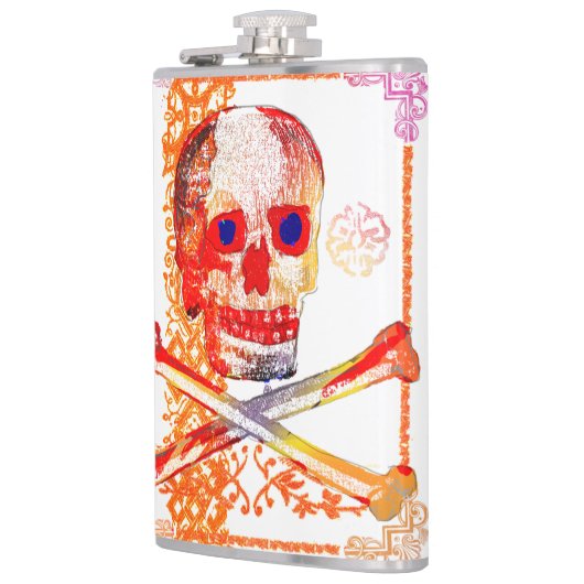 Calavera Skull NFT Art White Oranje blauw oog Heupfles (Links)