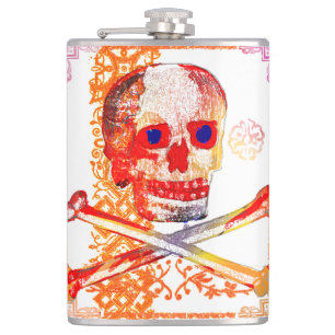 Calavera Skull NFT Art White Oranje blauw oog Heupfles