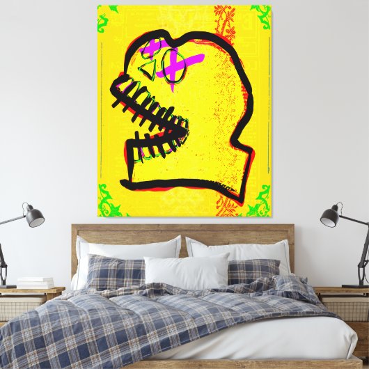 Calavera Skull NFT Art Yellow Black Paars Canvas Afdruk (Insitu (Slaapkamer))