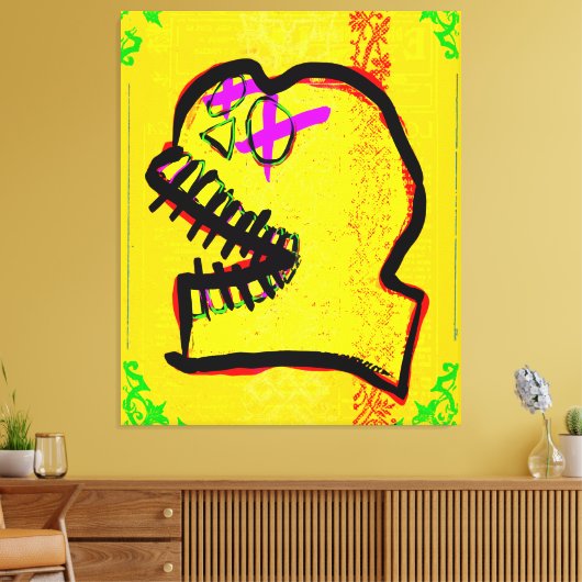 Calavera Skull NFT Art Yellow Black Paars Canvas Afdruk (Insitu (Woonkamer))