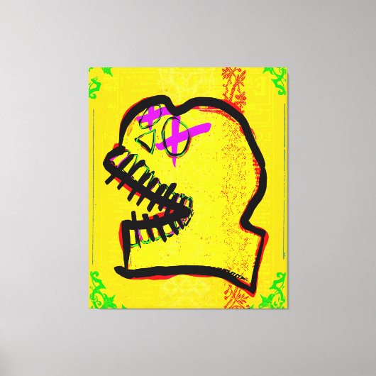 Calavera Skull NFT Art Yellow Black Paars Canvas Afdruk (Voorkant)