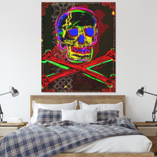 Calavera Skull PGeek NFT Art Red Blue Canvas Afdruk (Insitu (Slaapkamer))