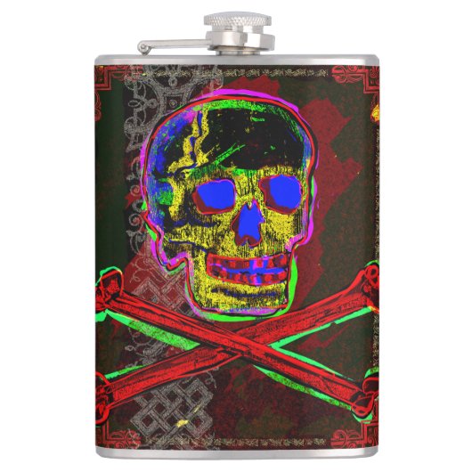 Calavera Skull PGeek NFT Art Red Blue Heupfles (Voorkant)