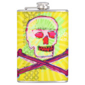Calavera Skull pgeek NFT Art Yellow Green red Heupfles (Voorkant)