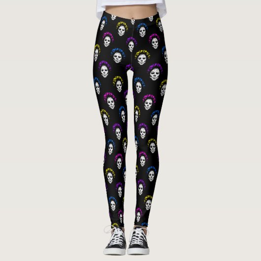 Calavera Skulls Pop Art Style Leggings (Voorkant)
