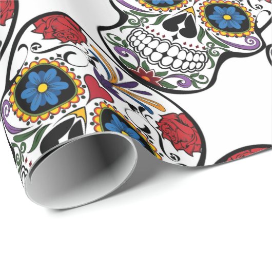 Calavera Sugar Skull Funny Floral Red White Cadeaupapier (Rol Hoek)