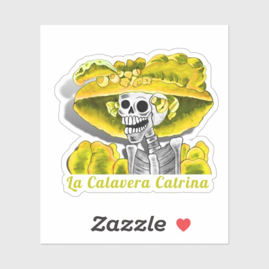 Calavera Yellow Dia de Los Muertos Sticker (Vel)