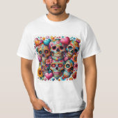 Calaveras Mexicanas con Corazones y Flores T-shirt (Voorkant)