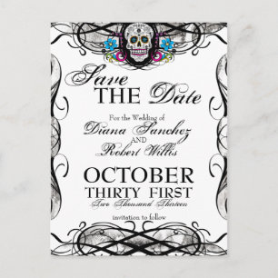 Calaveras Sugar Skull & Flourishes Save the Date Aankondigingskaart