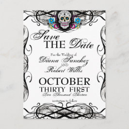 Calaveras Sugar Skull & Flourishes Save the Date Aankondigingskaart