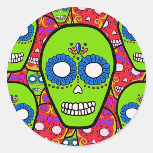 Calaveras Sugar Skulls Ronde Sticker (Voorkant)