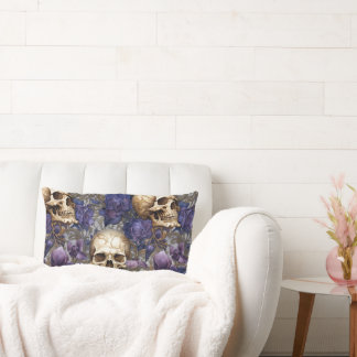 Calaveras y Rosas Moradas – Arte Gótico Elegante Kussen