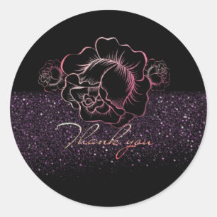 Calcomanía de agradecimiento con rosas y purpurina ronde sticker