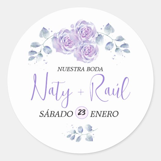 Calcomanía Floral en Tonos Lilas Ronde Sticker (Voorkant)