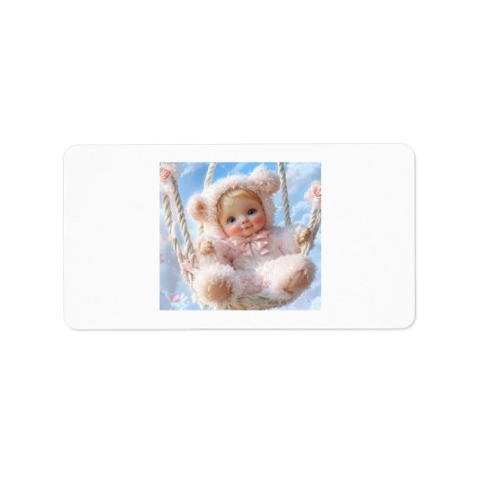 CalcomaníaSticker. 3D baby pink plush with floral Etiket (Voorkant)