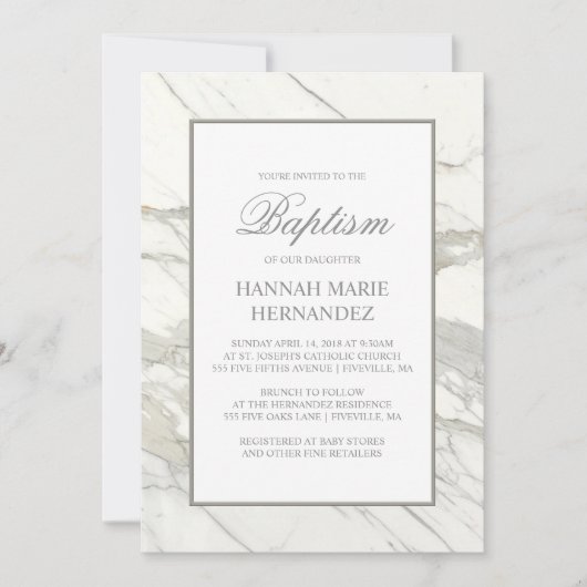 Calcutta Marble Elegant Baptism Invitation Kaart (Voorkant)