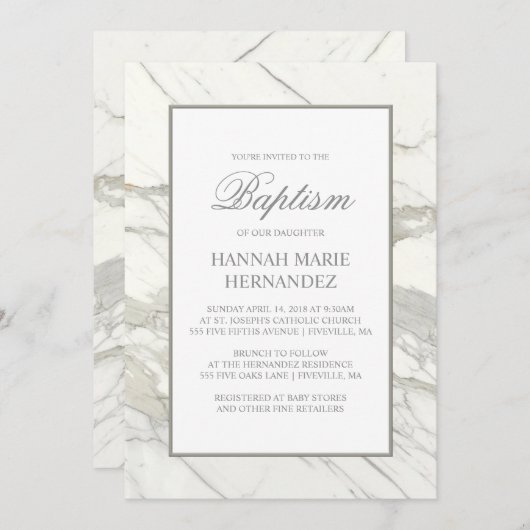 Calcutta Marble Elegant Baptism Invitation Kaart (Voorkant / Achterkant)