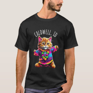 Caldwell Idaho USA Leuk Kleurrijk Dansend Kat D T-shirt