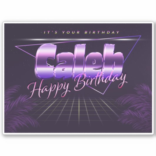 Caleb Name Vorname lila retro Sticker Geburtstag (Voorkant)