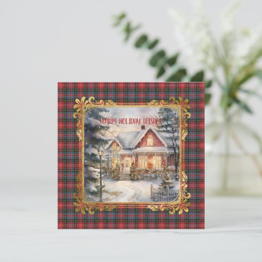 Caledonia  Modern Scottish Tartan Christmas  Feestdagenkaart (Staand voorkant)