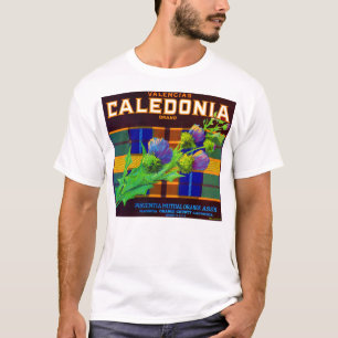 Caledonia oranje crate label uit de jaren dertig t-shirt