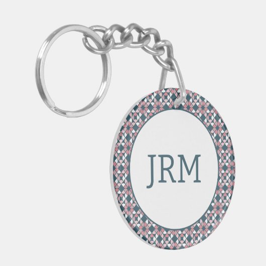 Caleidoscoop geometrisch patroon roze sleutelhanger (Voorkant Links)