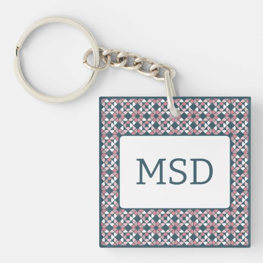 Caleidoscoop geometrisch patroon roze sleutelhanger (Voorkant)