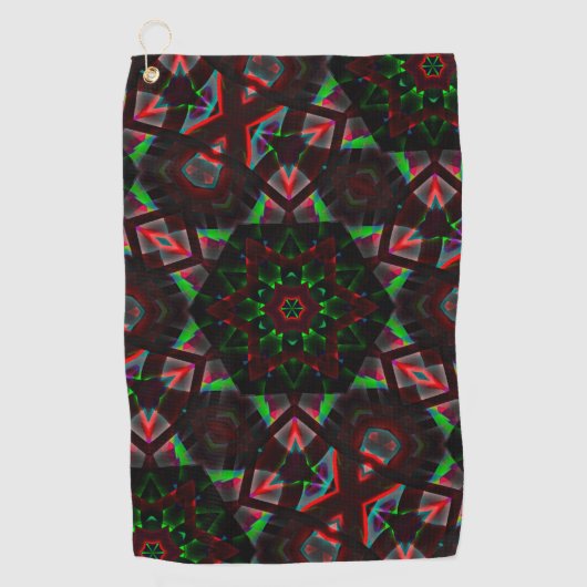 caleidoscoop met zeshoek, groen en rood golfhanddoek (Voorkant)