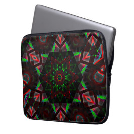 caleidoscoop met zeshoek, groen en rood laptop sleeve
