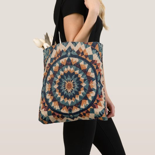 caleidoscoop-quiltpatroon tote bag (Dichtbij)