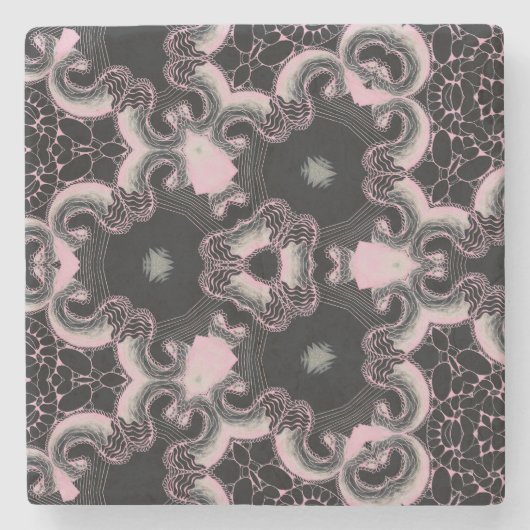 caleidoscoop zwart en roze ontwerp stenen onderzetter (Voorkant)