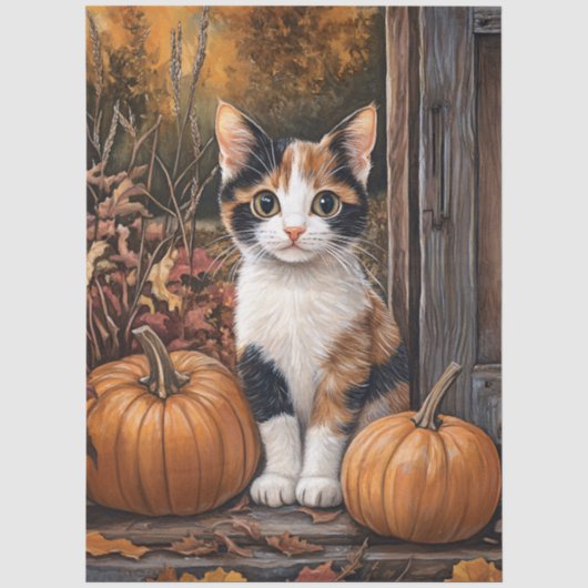 Caleidoscopisch Kitten Te midden van Houten Blader Tissuepapier (Voorkant)