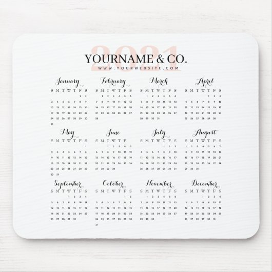 Calendar 2021 Business Name Blush Muismat (Voorkant)