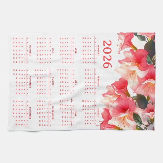 Calendar 2026 with flowers theedoek (Horizontaal)