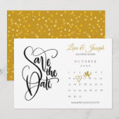 Calendar Gold Cupid Love Heart Save The Date (Voorkant / Achterkant)